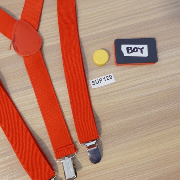 Suspender Boy Orange Neon Clip On Y Back Adjustable Strap Solid Stretch Elastic - Picture 7 of 7